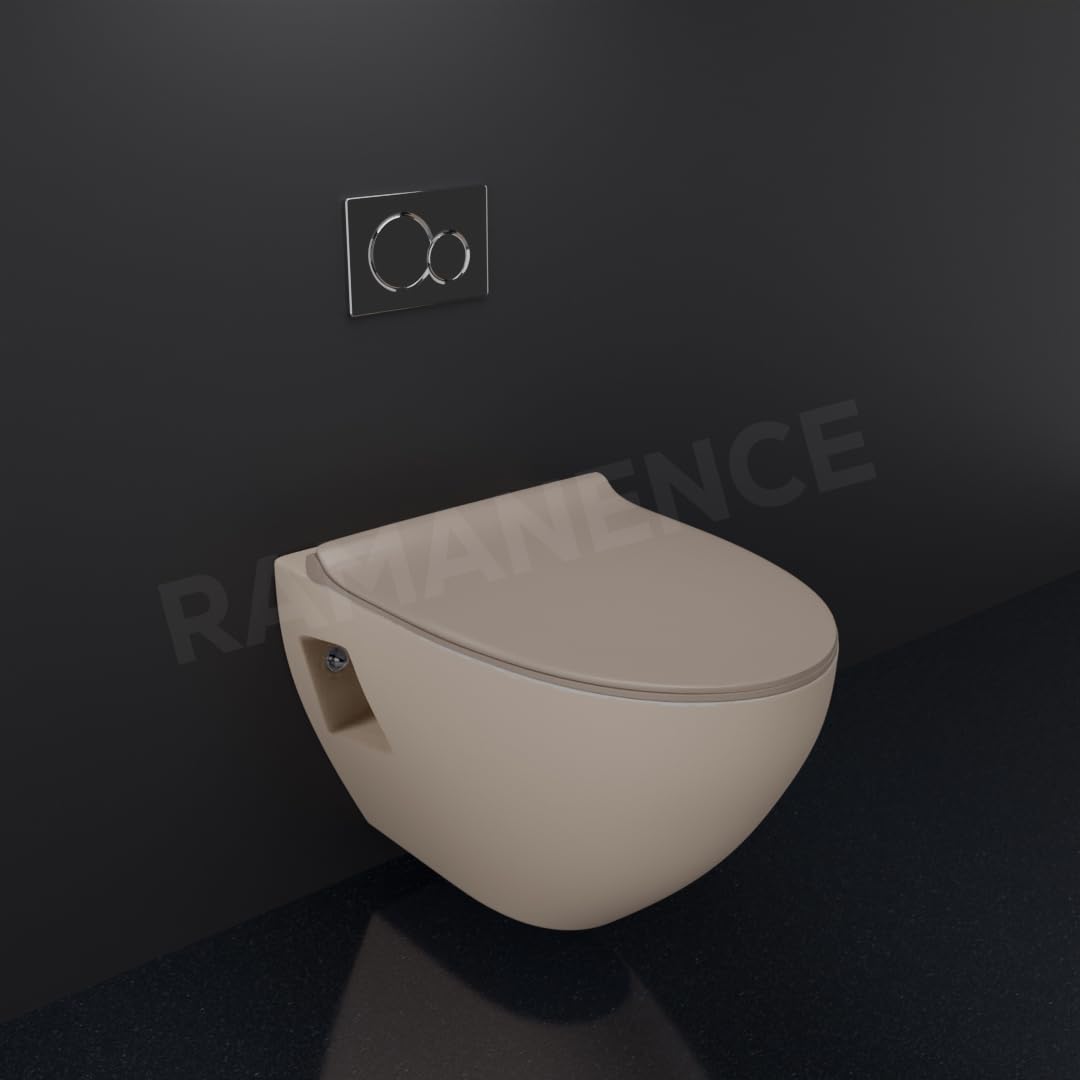 REMANENCE-CARDIFF Wall Mount Commode for Home, Restaurant, Commercial Buildings with Soft Close Seat Cover (Ivory)