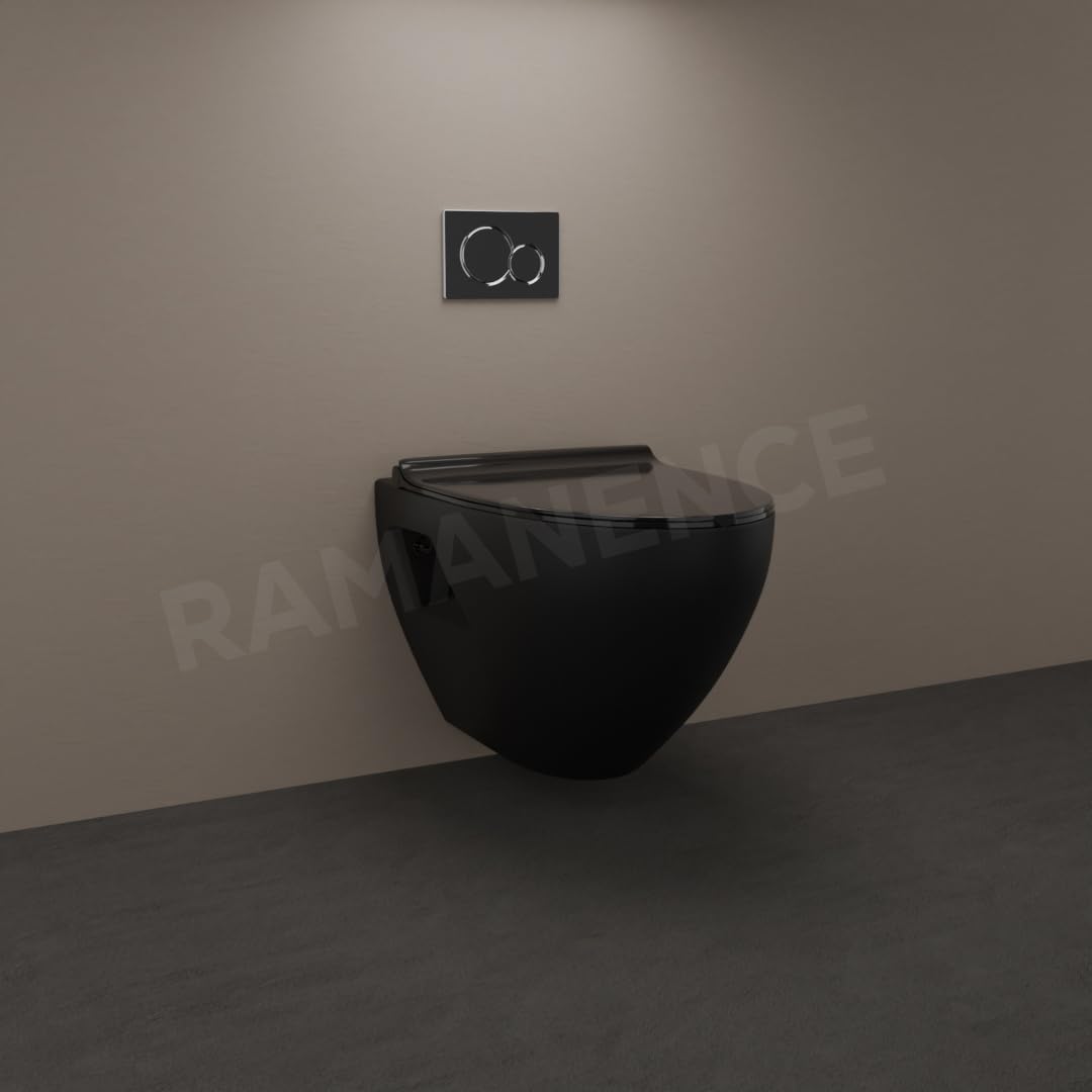 REMANENCE-CARDIFF Wall Mount Commode for Home, Restaurant, Commercial Buildings with Soft Close Seat Cover (Black)