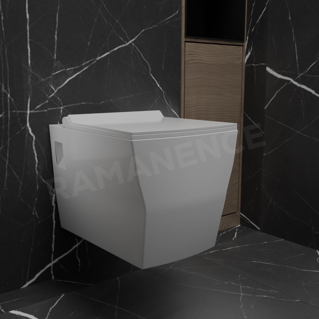 REMANENCE-LINEAS Ceramic Wall Mount/Wall Hung Western Toilet Commode for Bathrooms With Soft Close Seat Cover