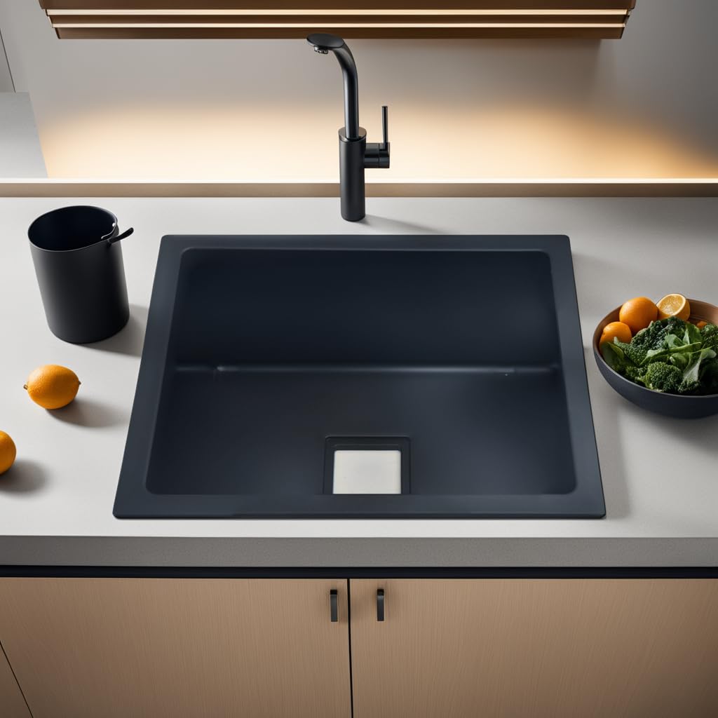 REMANENCE Granite Quartz Single Bowl Kitchen Sink With Drain Board (21 x 18 x 9 Inch)