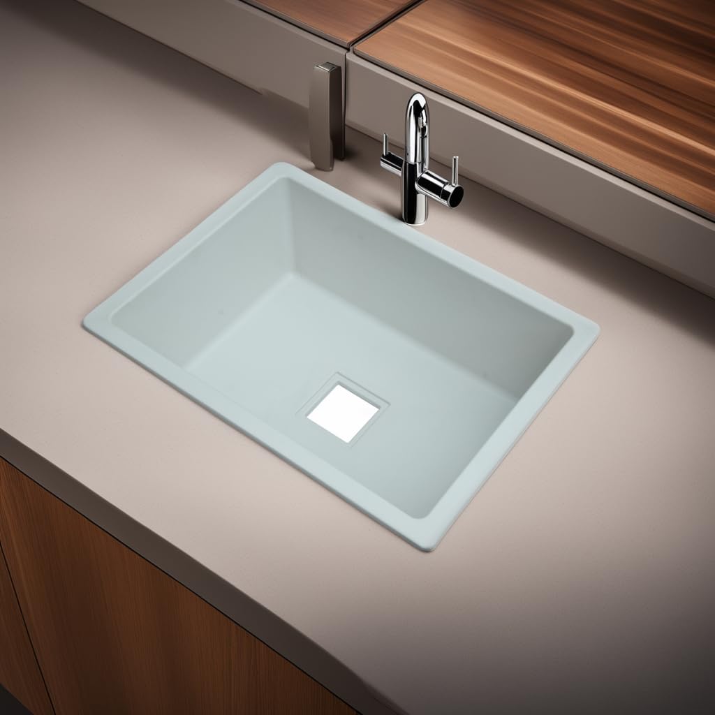 REMANENCE Granite Quartz Single Bowl Kitchen Sink With Drain Board (24 x 18 x 9 Inch)
