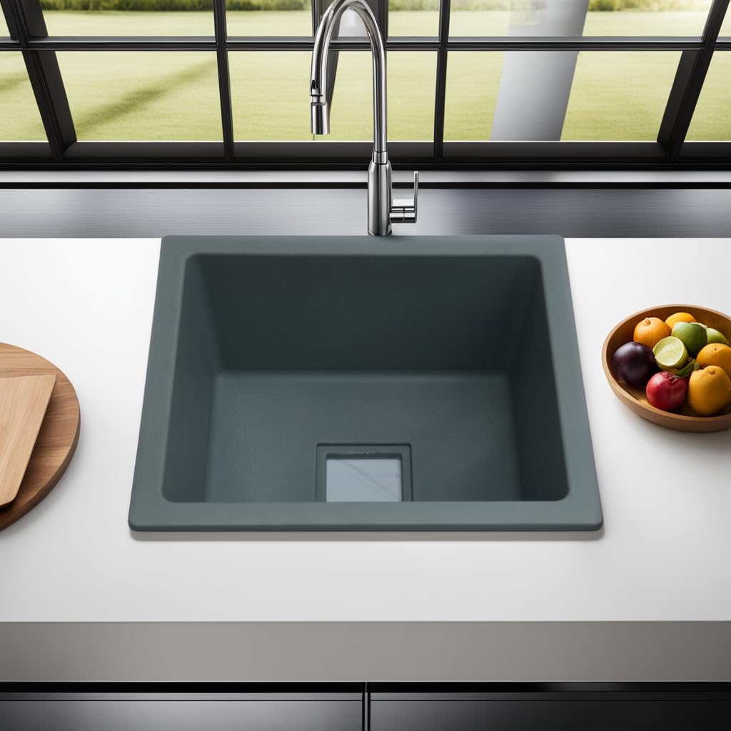 REMANENCE Granite Quartz Single Bowl Kitchen Sink With Drain Board (16 X 18 X 9 Inches)
