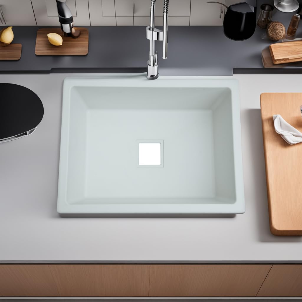 REMANENCE Granite Quartz Single Bowl Kitchen Sink With Drain Board (24 x 18 x 9 Inch)