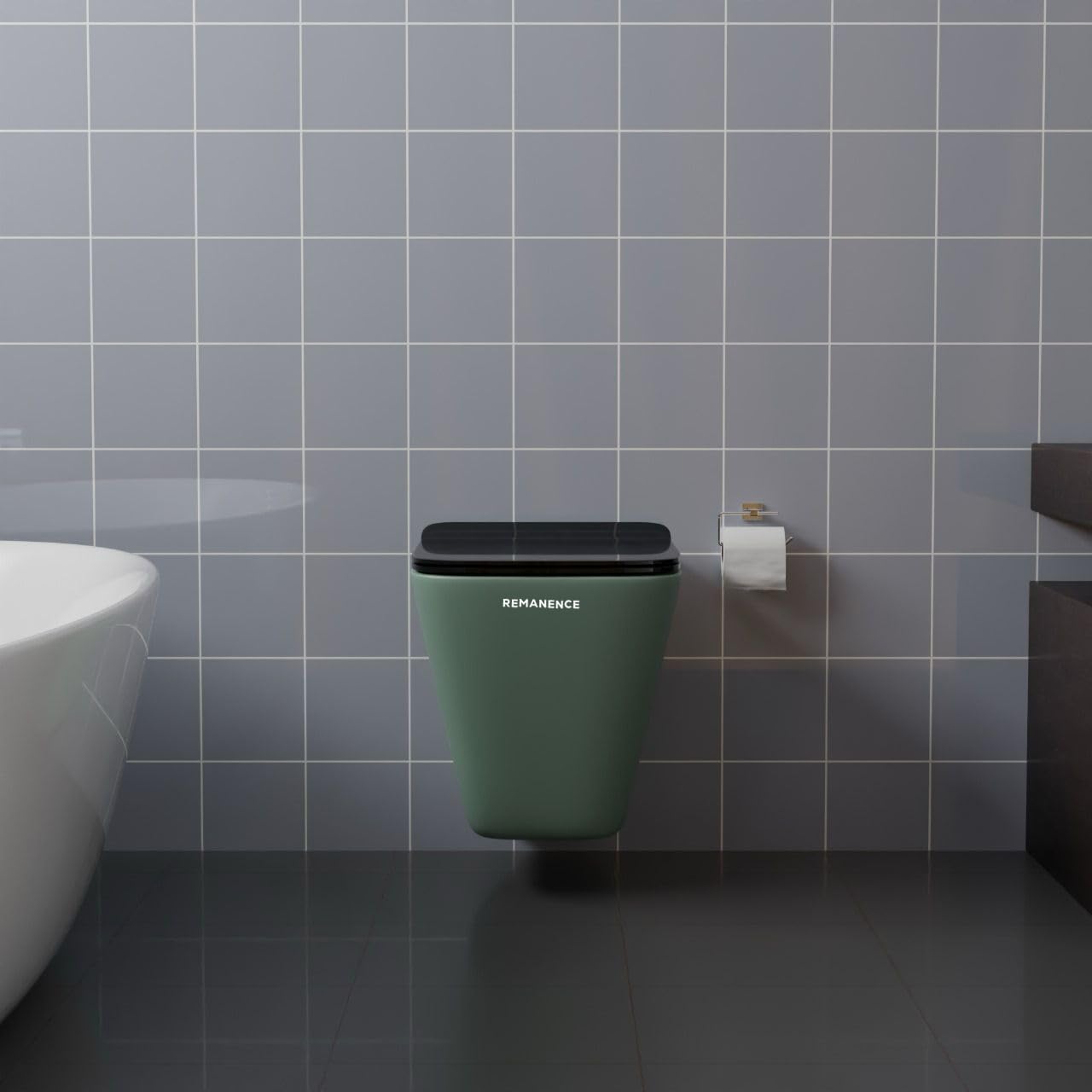 REMANENCE-EUROPEAN Style Ceramic Wall Mount Commode for Bathrooms with Soft Close Seat Cover (Olive Green)