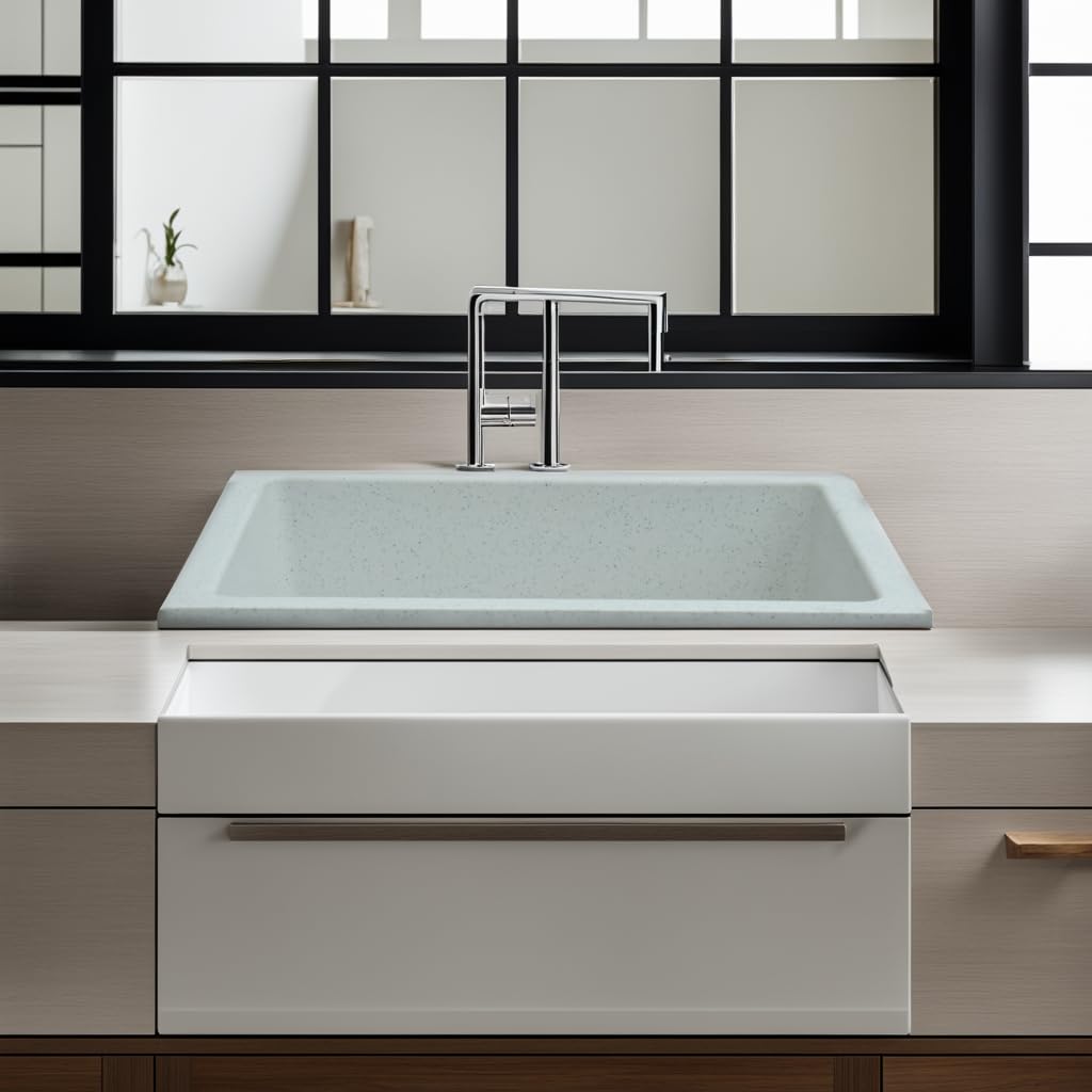 REMANENCE Granite Quartz Single Bowl Kitchen Sink With Drain Board (16 X 18 X 9 Inches)
