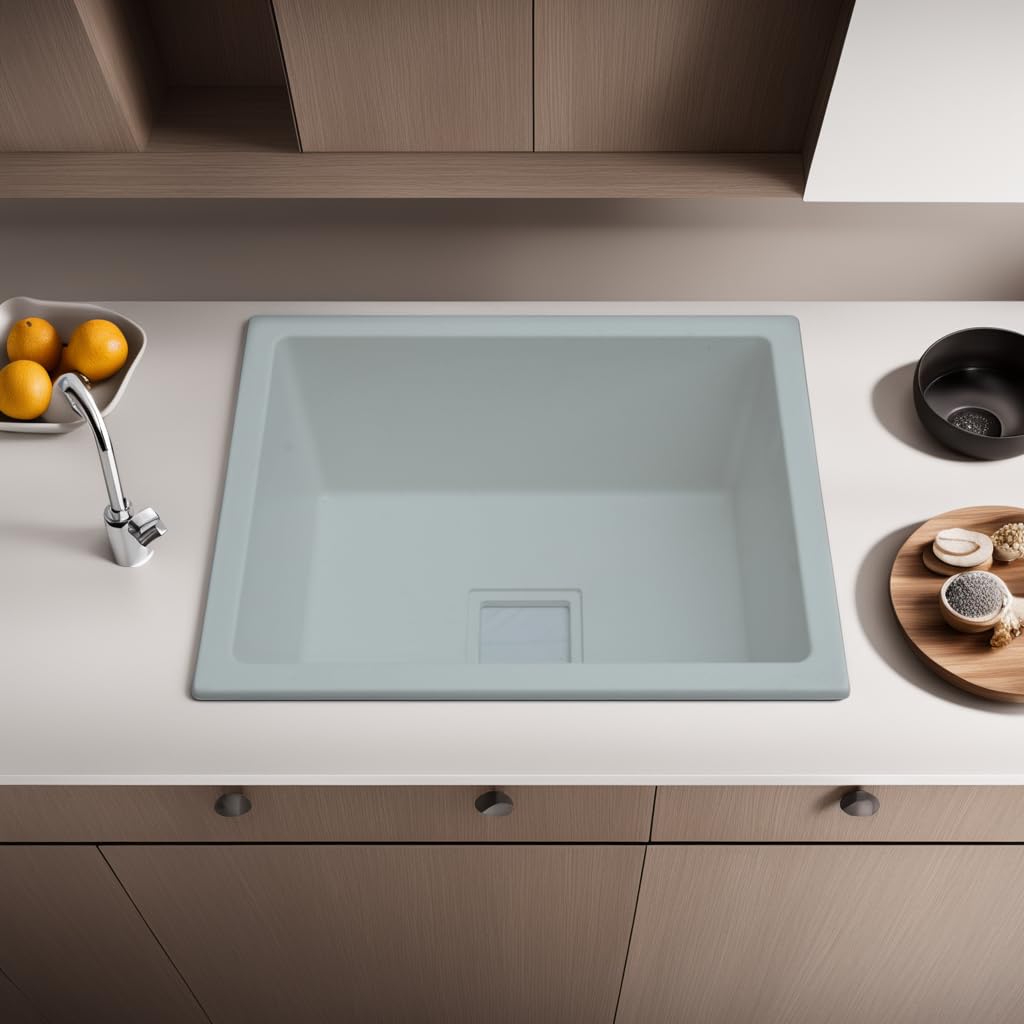 REMANENCE Granite Quartz Single Bowl Kitchen Sink With Drain Board (21 x 18 x 9 Inch)