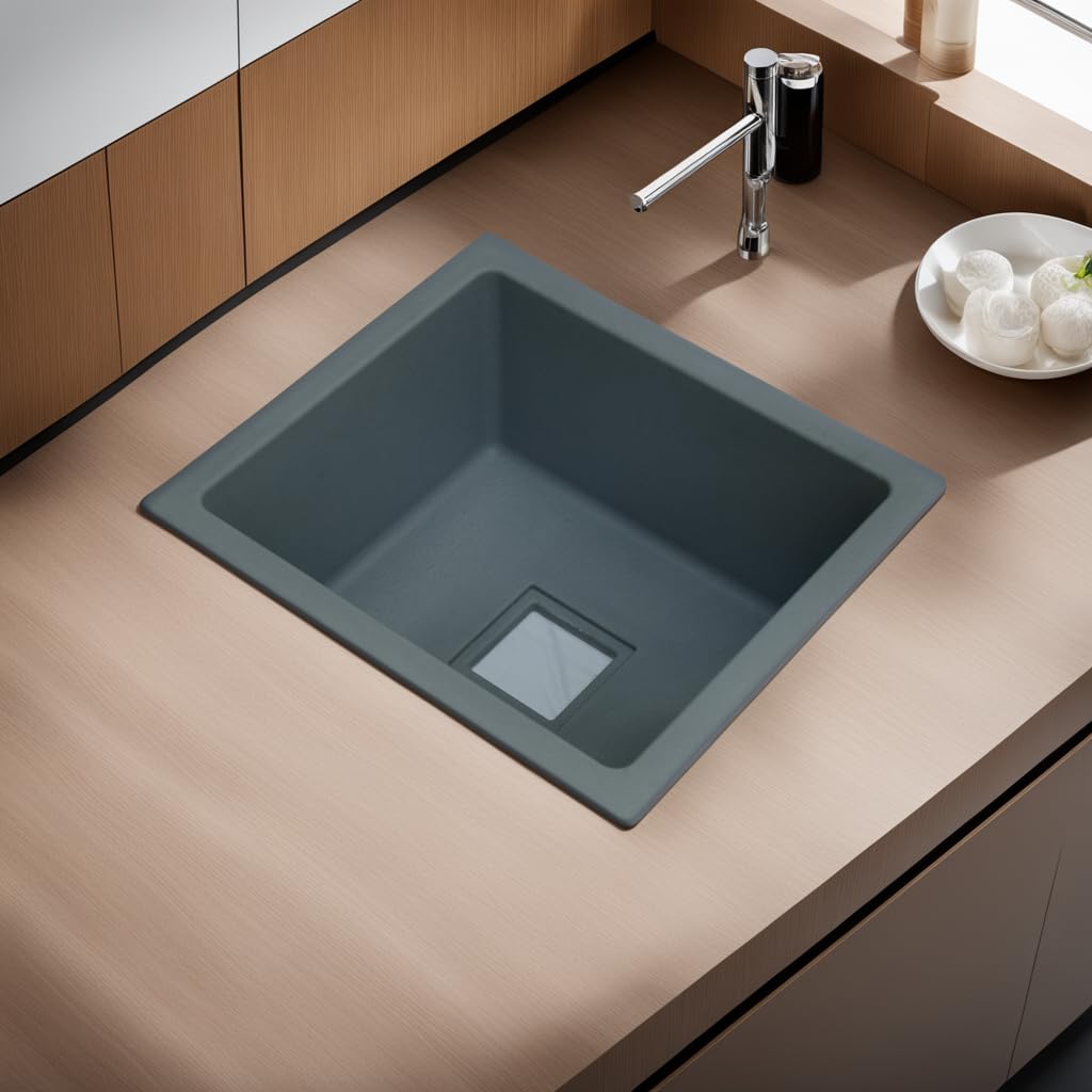 REMANENCE Granite Quartz Single Bowl Kitchen Sink With Drain Board (16 X 18 X 9 Inches)