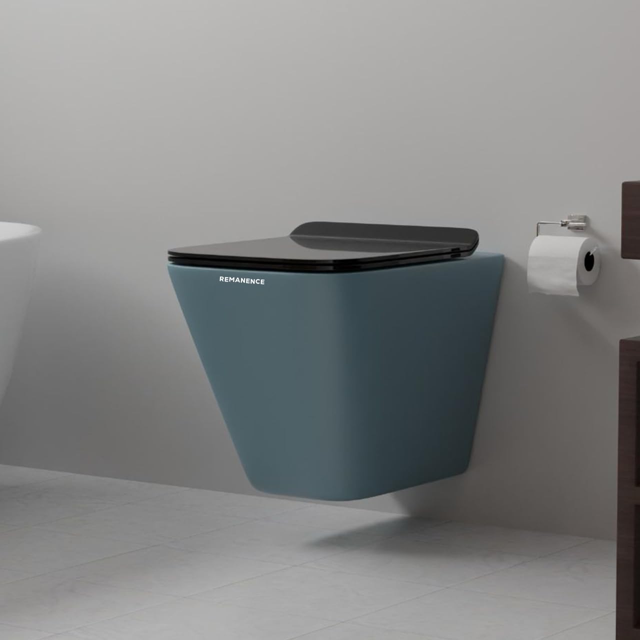 REMANENCE-EUROPEAN Style Ceramic Wall Mount Commode for Bathrooms with Soft Close Seat Cover (Light Blue)
