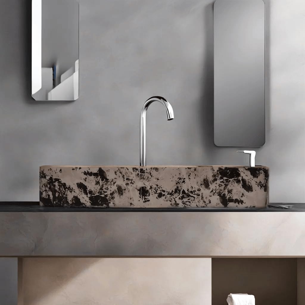 REMANENCE Designer Ceramic Table Top Wash Basin For Bathroom (24 x 14 x 5 Inch) (Brown N White Black SL 51)