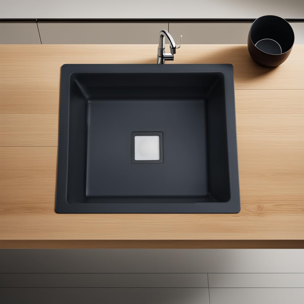 REMANENCE Granite Quartz Single Bowl Kitchen Sink With Drain Board (21 x 18 x 9 Inch)