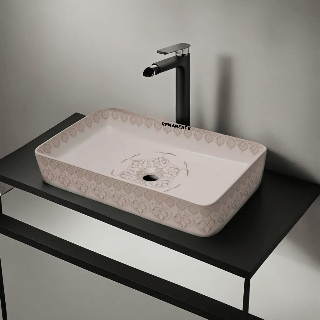 REMANENCE Designer Table Top Wash Basin For Bathroom (24 x 14 x 5 Inch) (Moroccan Design SL 93)