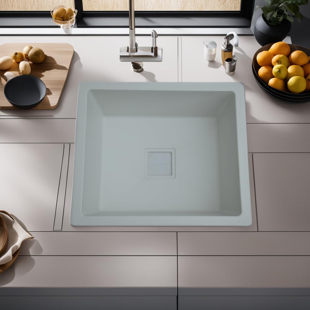 REMANENCE Granite Quartz Single Bowl Kitchen Sink With Drain Board (21 x 18 x 9 Inch)
