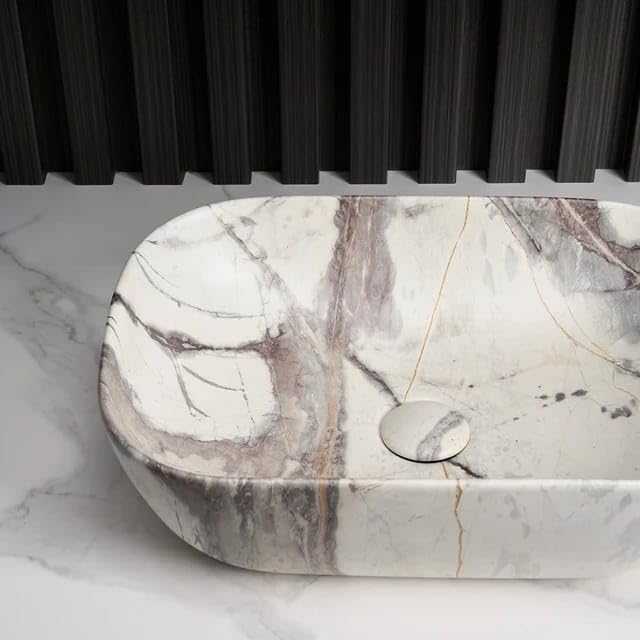 REMANENCE Designer Premium Table Top Wash Basin for Designer Showrooms, Fine-Dining Establishments, Upscale Hospitality Venues (18 x 13 x 5.5 Inch) (Marble Beige Grey)