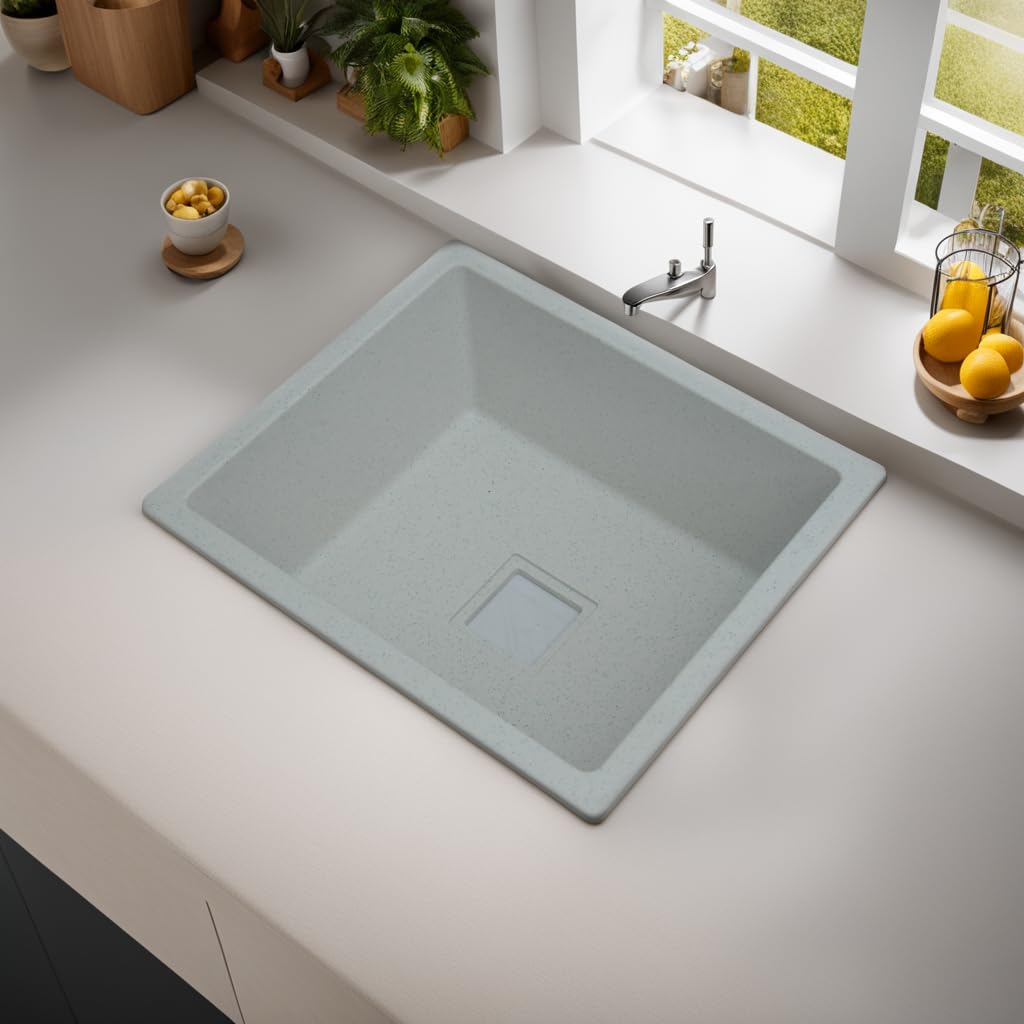 REMANENCE Granite Quartz Single Bowl Kitchen Sink With Drain Board (21 x 18 x 9 Inch)