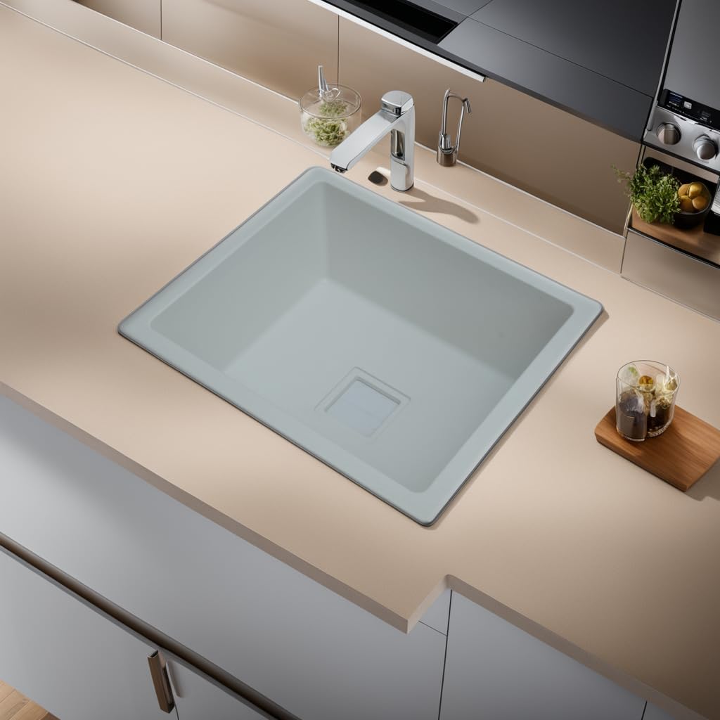 REMANENCE Granite Quartz Single Bowl Kitchen Sink With Drain Board (21 x 18 x 9 Inch)