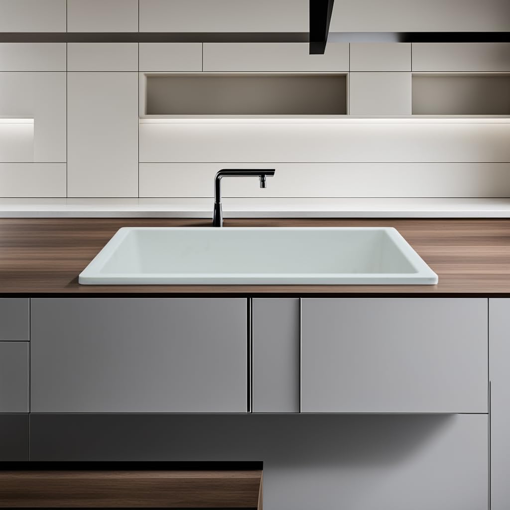 REMANENCE Granite Quartz Single Bowl Kitchen Sink With Drain Board (24 x 18 x 9 Inch)
