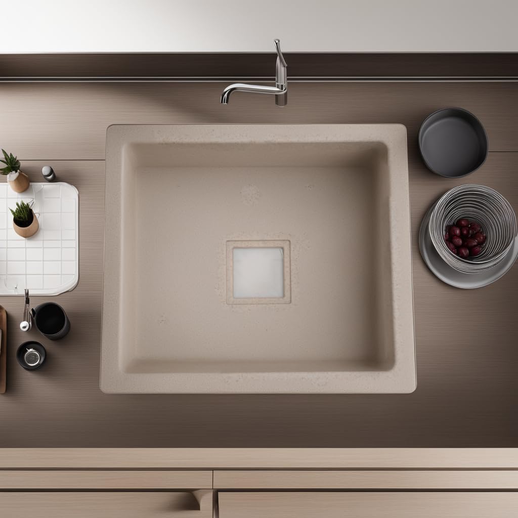 REMANENCE Granite Quartz Single Bowl Kitchen Sink With Drain Board (24 x 18 x 9 Inch)