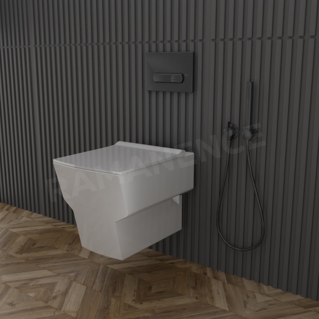 REMANENCE-OVAL Ceramic Wall Mount/Wall Hung Western Toilet Commode for Bathrooms With Soft Close Seat Cover