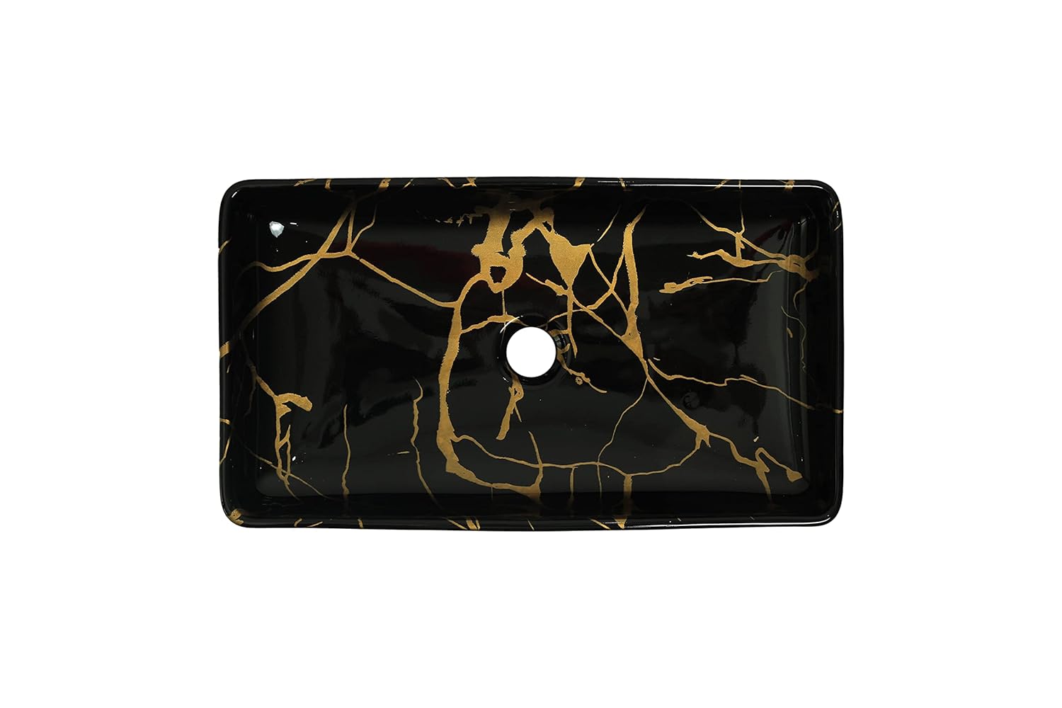 REMANENCE Designer Countertop Ceramic Wash Basin For Bathroom (24 x 14 x 5 Inch) (Black-Gold)