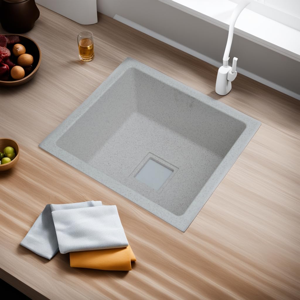 REMANENCE Granite Quartz Single Bowl Kitchen Sink With Drain Board (21 x 18 x 9 Inch)