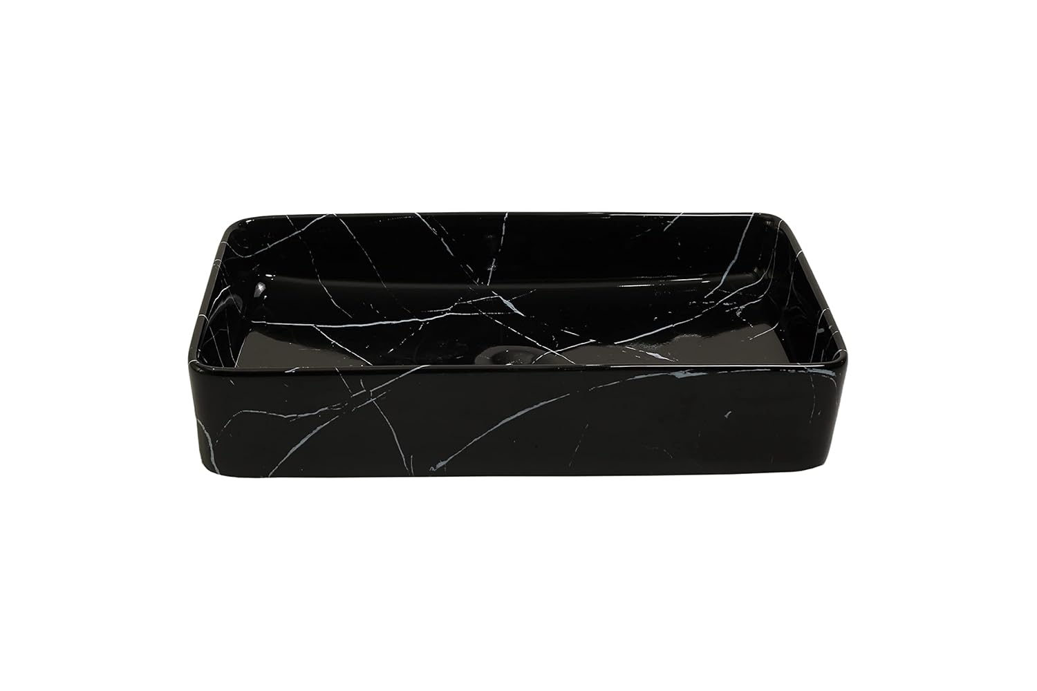 REMANENCE Designer Countertop Ceramic Wash Basin For Bathroom (24 x 14 x 5 Inch) (Glossy Black N White Stripe)