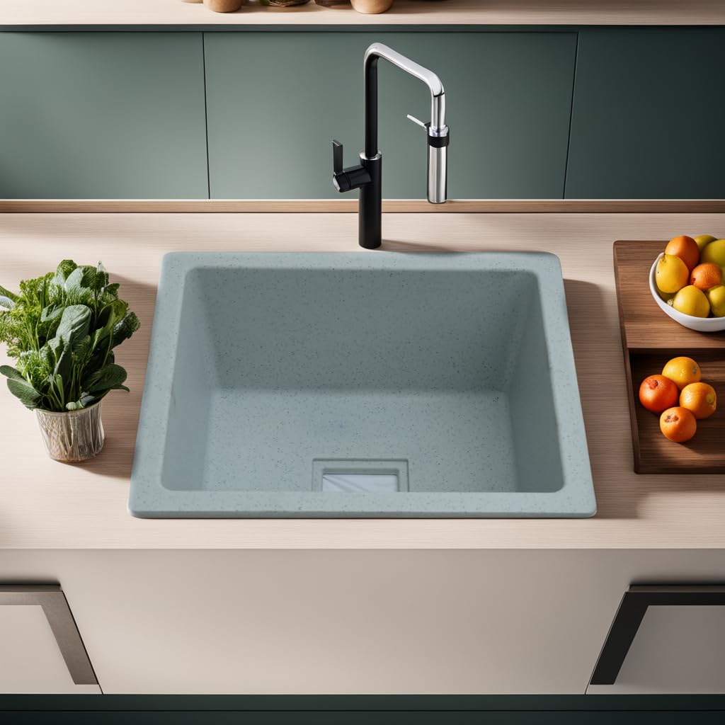 REMANENCE Granite Quartz Single Bowl Kitchen Sink With Drain Board (16 X 18 X 9 Inches)