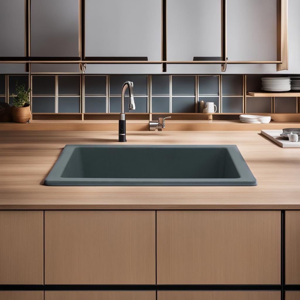 REMANENCE Granite Quartz Single Bowl Kitchen Sink With Drain Board (16 X 18 X 9 Inches)