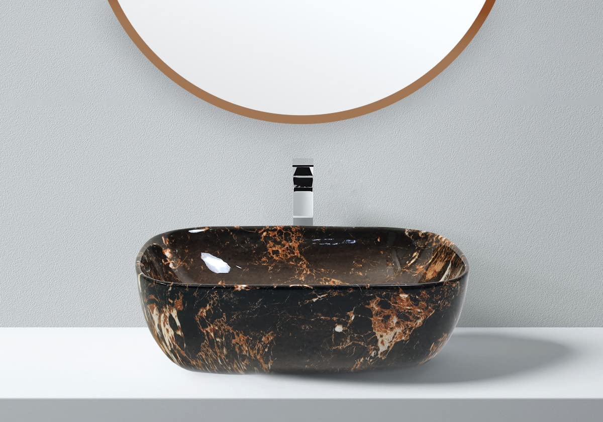 REMANENCE Designer Premium Table Top Wash Basin for Designer Showrooms, Fine-Dining Establishments, Upscale Hospitality Venues (18 x 13 x 5.5 Inch) (Dark Brown)