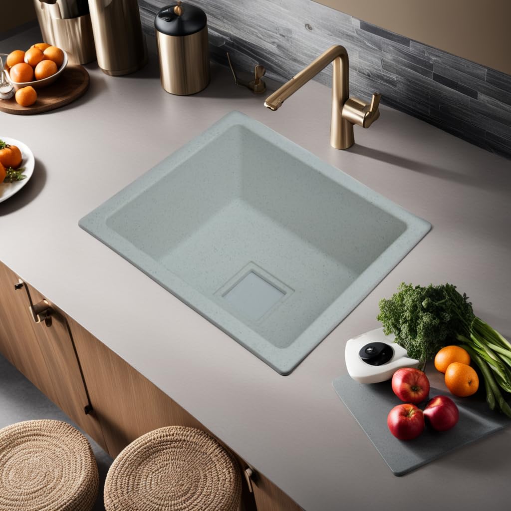 REMANENCE Granite Quartz Single Bowl Kitchen Sink With Drain Board (16 X 18 X 9 Inches)