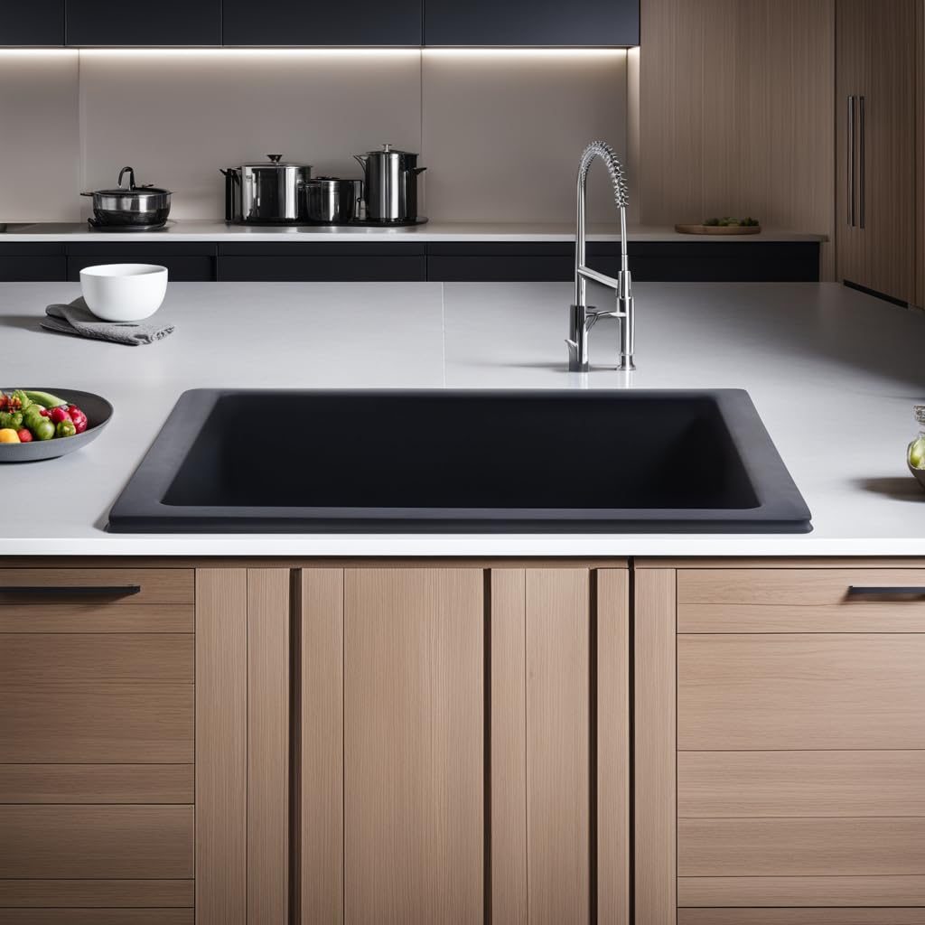 REMANENCE Granite Quartz Single Bowl Kitchen Sink With Drain Board (16 X 18 X 9 Inches)