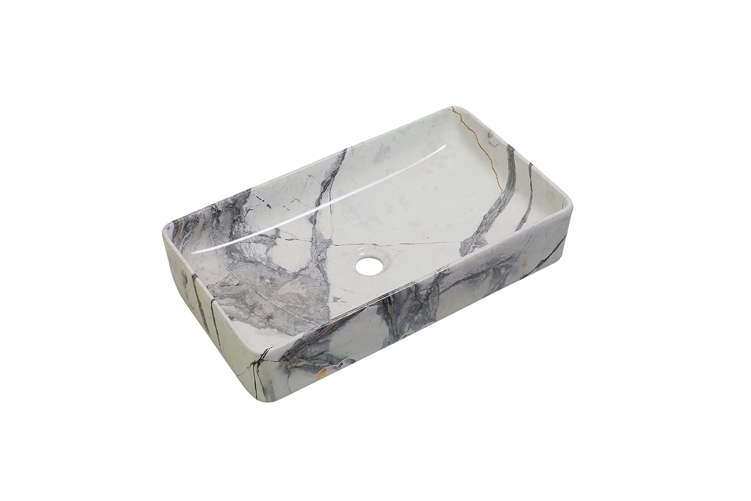 REMANENCE Designer Countertop Ceramic Wash Basin For Bathroom (24 x 14 x 5 Inch) (Marble White N Grey)