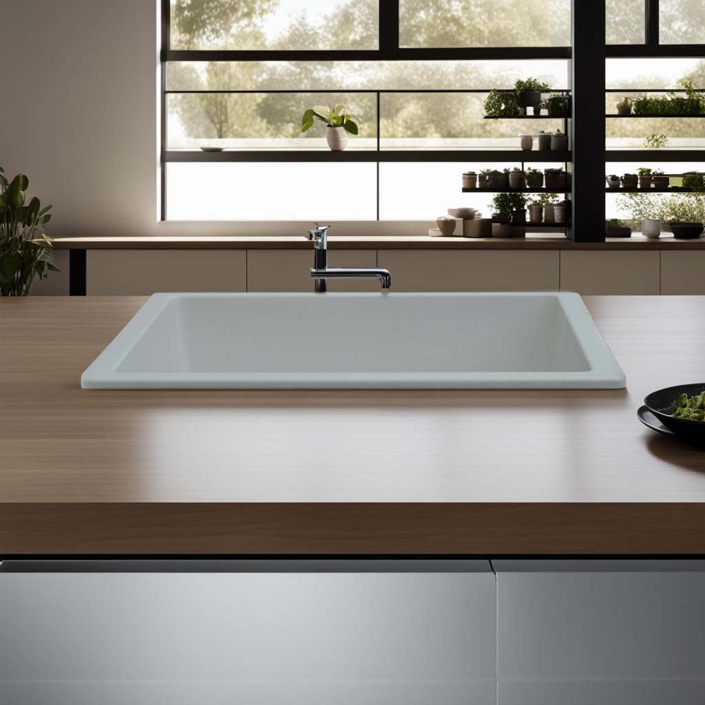 REMANENCE Granite Quartz Single Bowl Kitchen Sink With Drain Board (21 x 18 x 9 Inch)