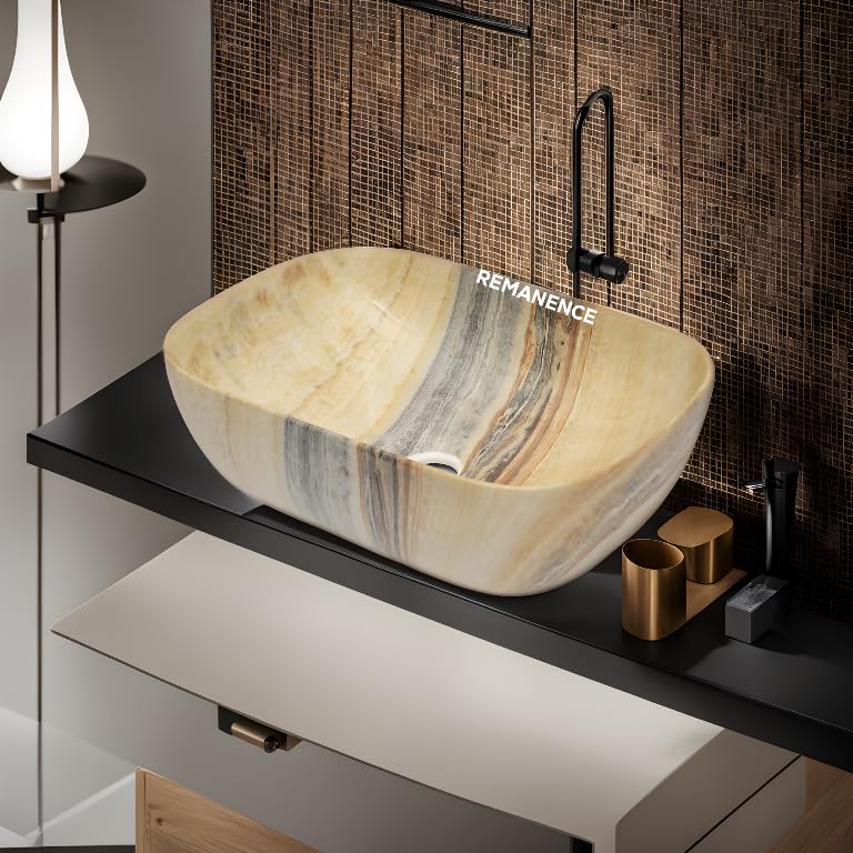 REMANENCE Premium Wooden Style Designer Table Top Wash Basin for Luxury Homes, Premium Restaurants & Cafés, Boutique Hotels & Resorts (18 x 13 x 5.5 Inch) (Wooden Style Basin 10)