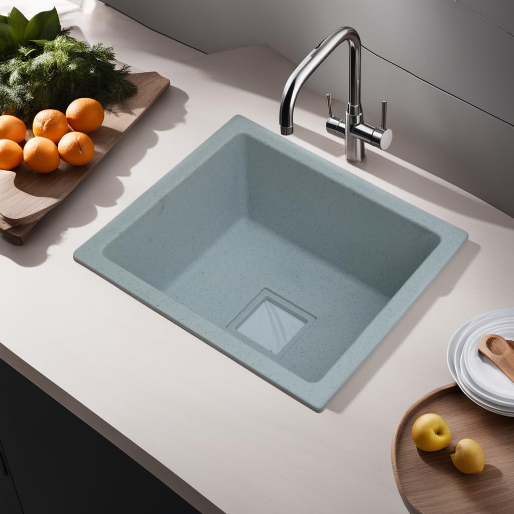 REMANENCE Granite Quartz Single Bowl Kitchen Sink With Drain Board (16 X 18 X 9 Inches)
