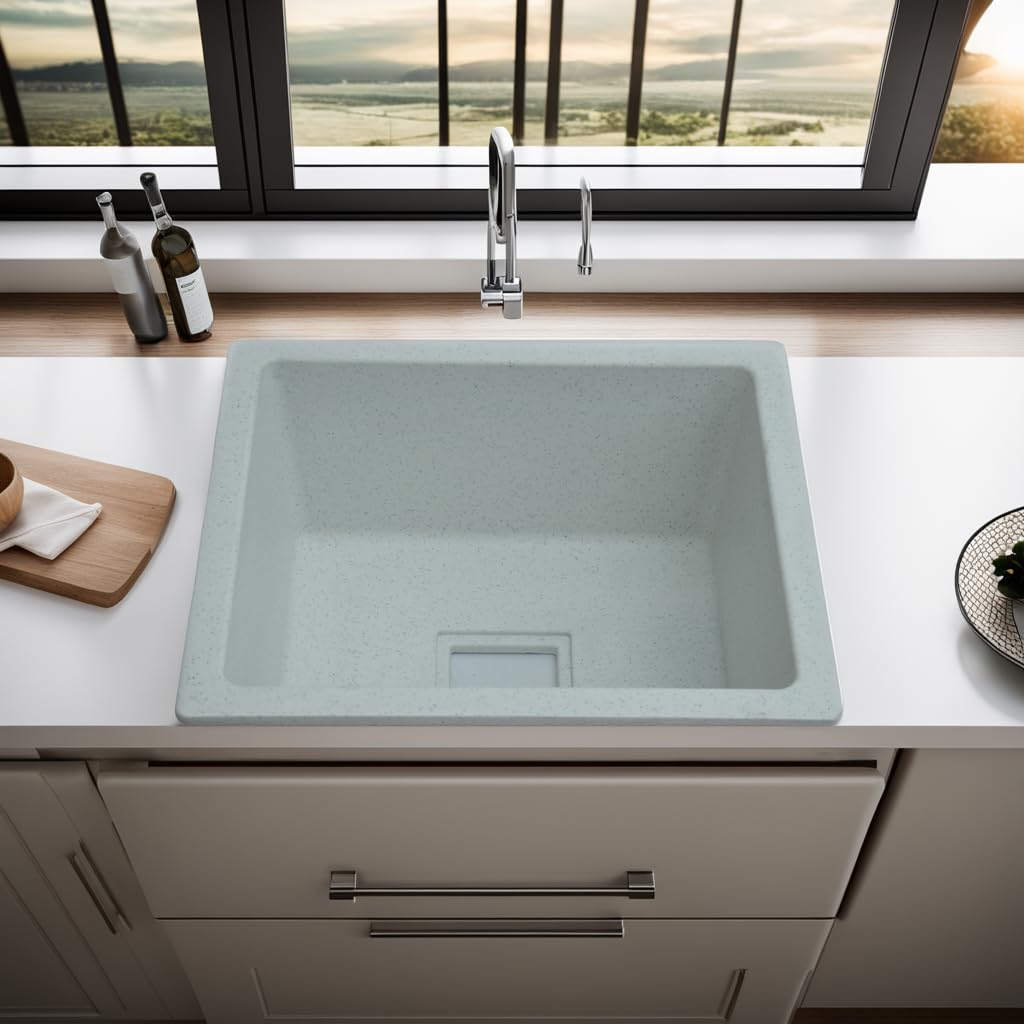 REMANENCE Granite Quartz Single Bowl Kitchen Sink With Drain Board (16 X 18 X 9 Inches)