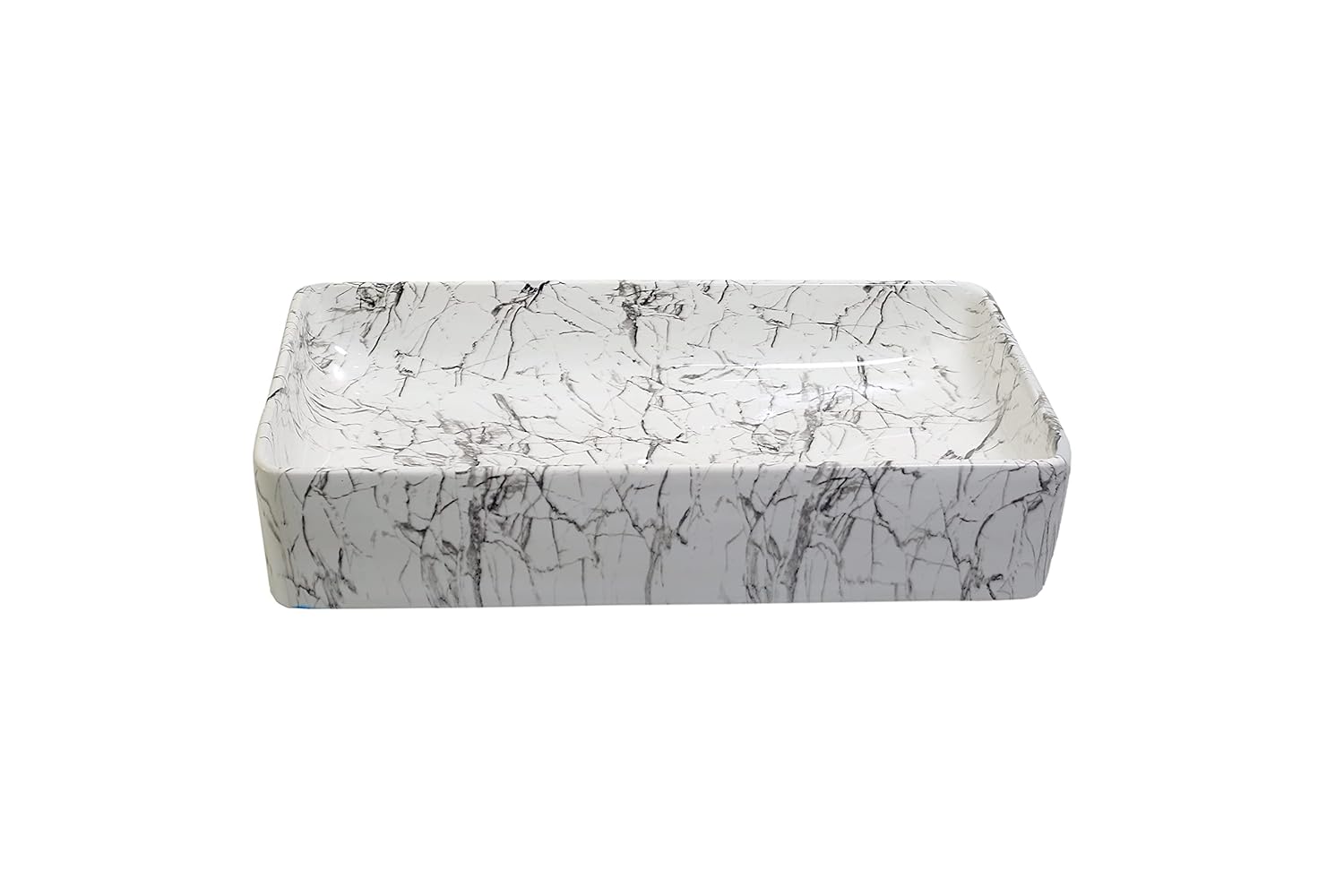 REMANENCE Designer Countertop Ceramic Wash Basin For Bathroom (24 x 14 x 5 Inch) (White-Black)