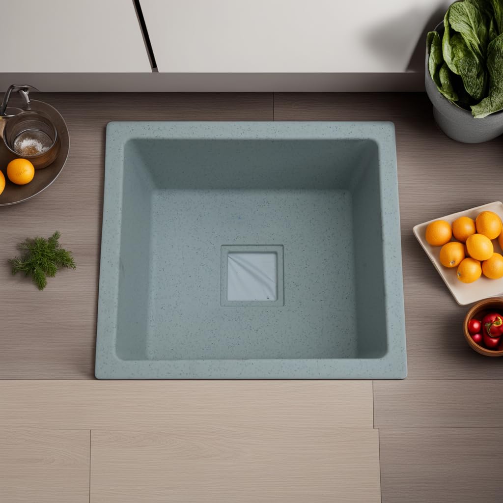 REMANENCE Granite Quartz Single Bowl Kitchen Sink With Drain Board (16 X 18 X 9 Inches)