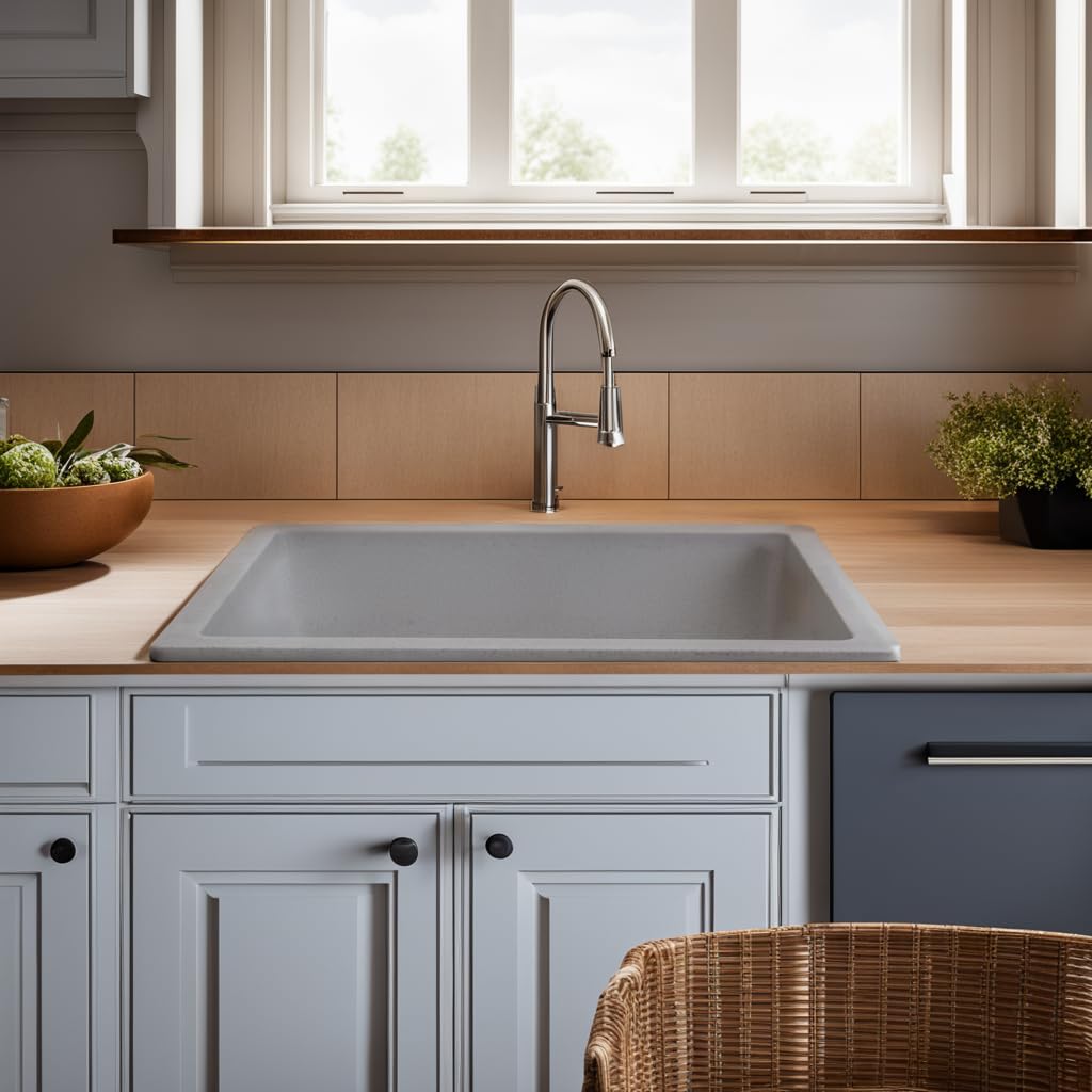 REMANENCE Granite Quartz Single Bowl Kitchen Sink With Drain Board (16 X 18 X 9 Inches)