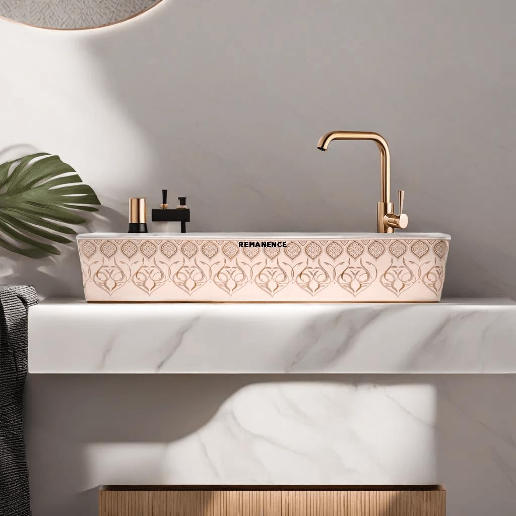 REMANENCE Designer Table Top Wash Basin For Bathroom (24 x 14 x 5 Inch) (Moroccan Design SL 93)