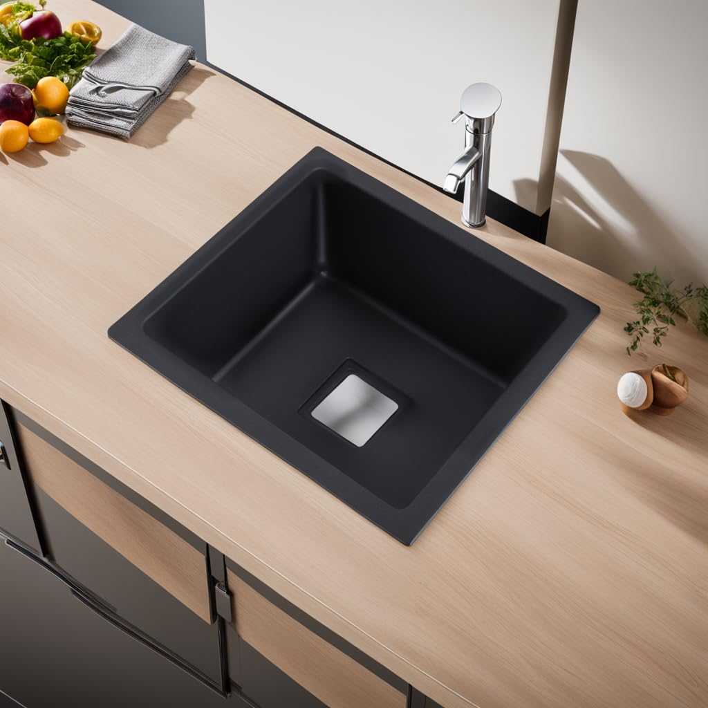 REMANENCE Granite Quartz Single Bowl Kitchen Sink With Drain Board (16 X 18 X 9 Inches)