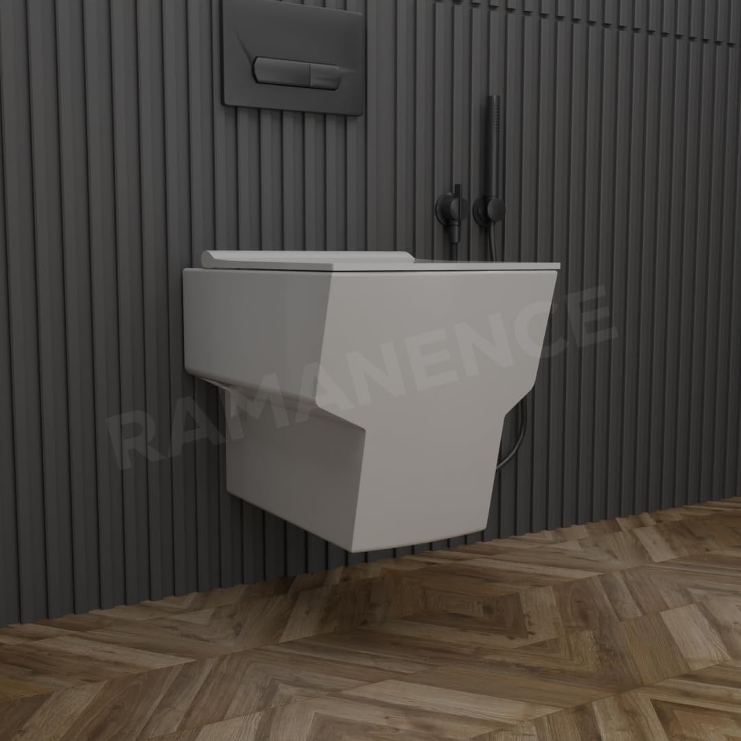 REMANENCE-OVAL Ceramic Wall Mount/Wall Hung Western Toilet Commode for Bathrooms With Soft Close Seat Cover