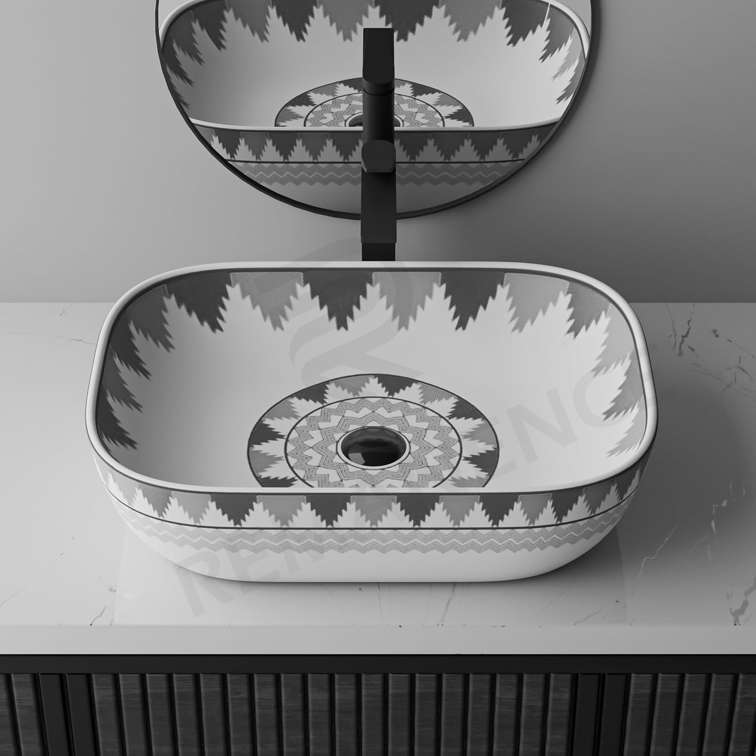 REMANENCE Designer Table Top Wash Basin for Luxury Homes, Boutique Hotels & Resorts, Premium Restaurants & Cafรฉs (18 x 13 x 5.5 Inch) (Moroccan 1156)