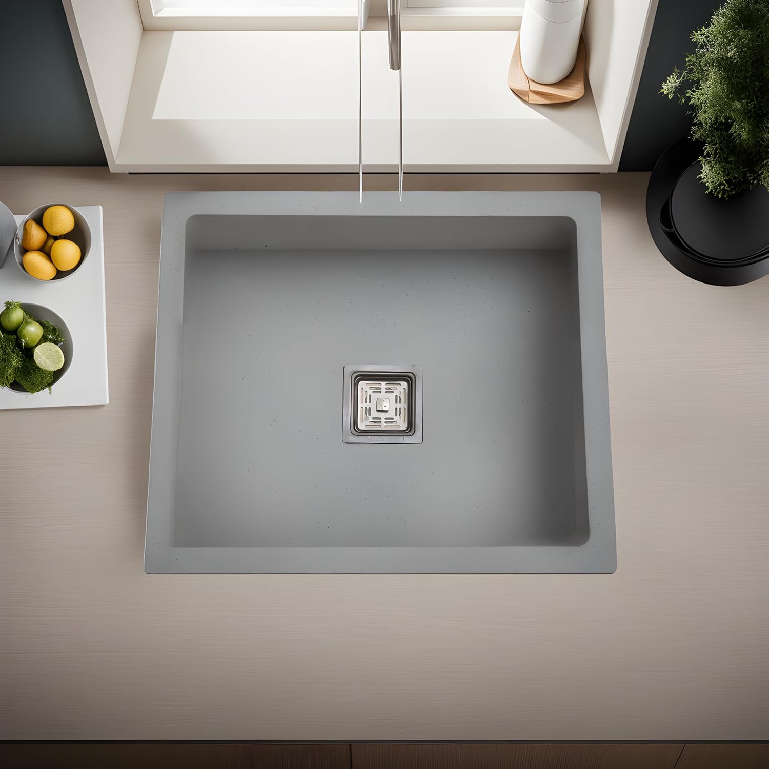 REMANENCE Granite Quartz Single Bowl Kitchen Sink With Drain Board (16 X 18 X 9 Inches)