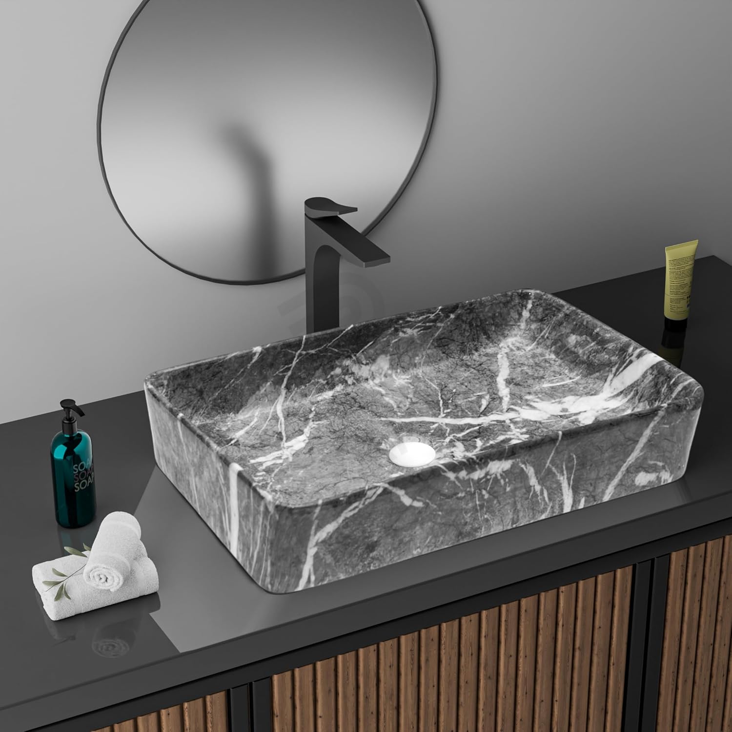 REMANENCE Designer Countertop Wash Basin for Fine-Dining Restaurants, Premium Cafés, Luxury Bathrooms, Modern Homes (24 x 14 x 5 Inch) (T - 451)