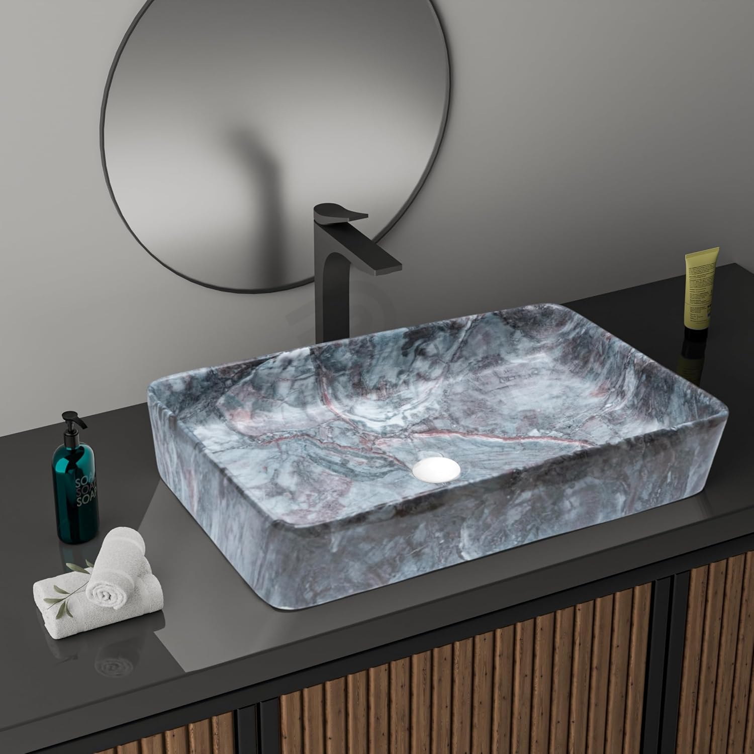 REMANENCE Designer Countertop Wash Basin for Fine-Dining Restaurants, Premium Cafés, Luxury Bathrooms, Modern Homes (24 x 14 x 5 Inch) (T - 453)