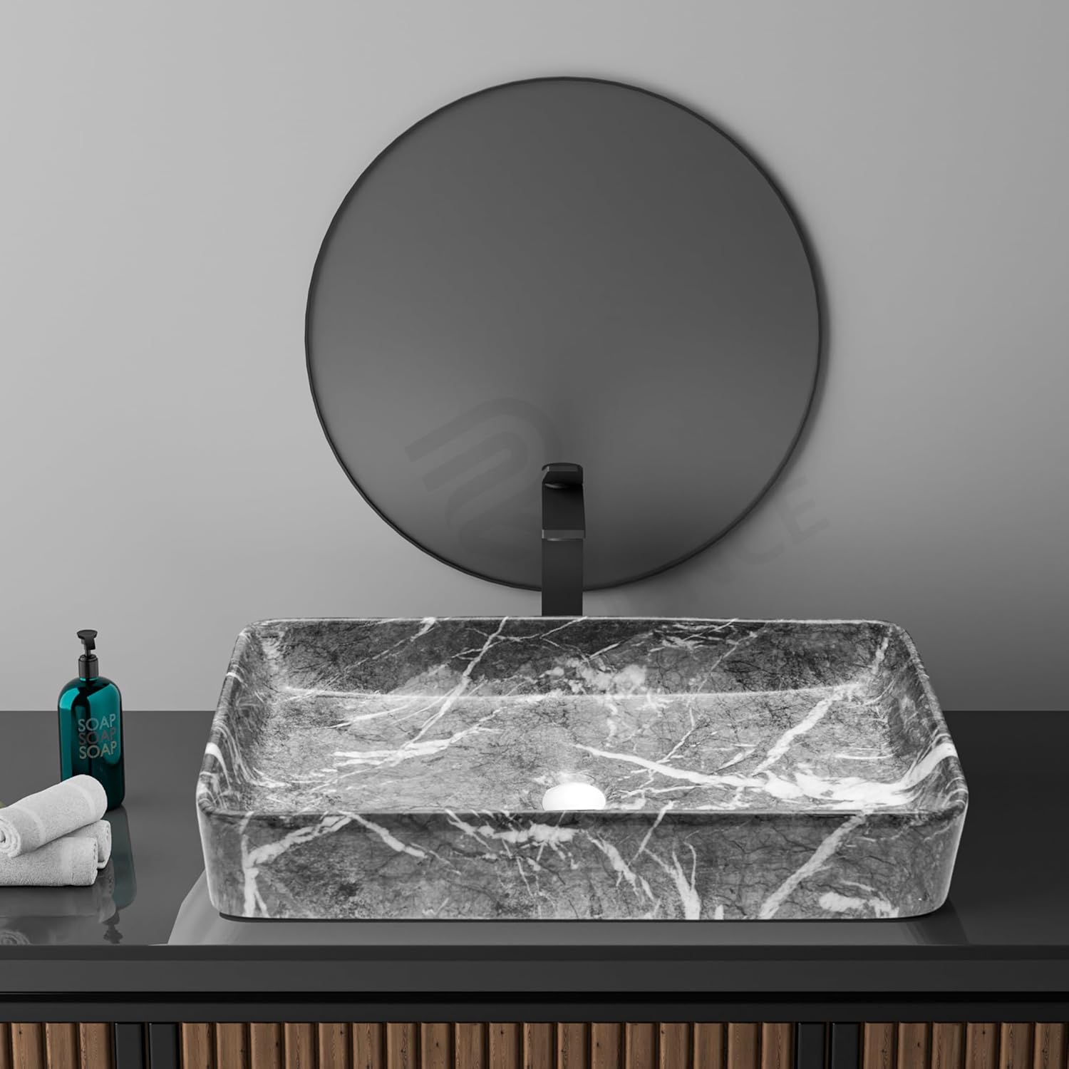 REMANENCE Designer Countertop Wash Basin for Fine-Dining Restaurants, Premium Cafés, Luxury Bathrooms, Modern Homes (24 x 14 x 5 Inch) (T - 451)