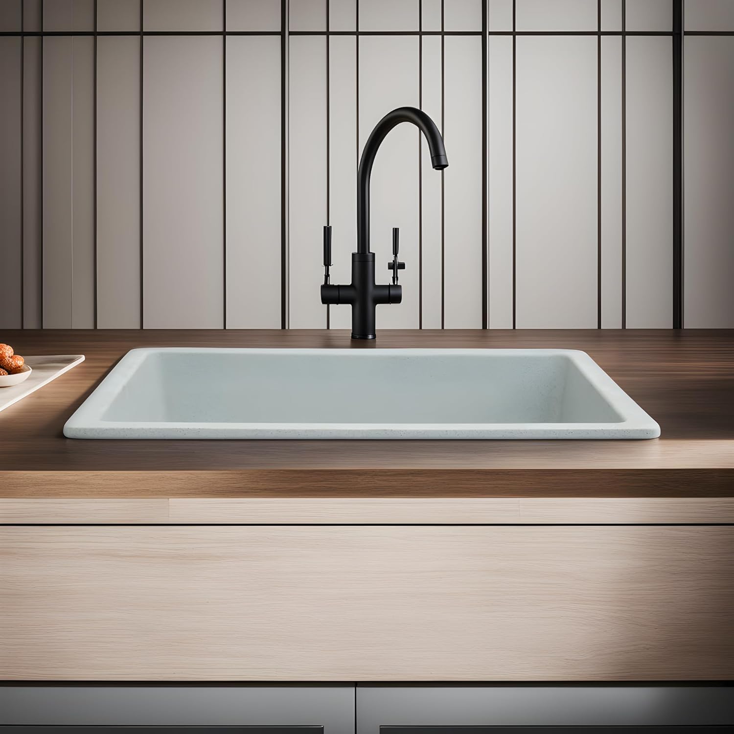REMANENCE Granite Quartz Single Bowl Kitchen Sink With Drain Board (24 x 18 x 9 Inch)