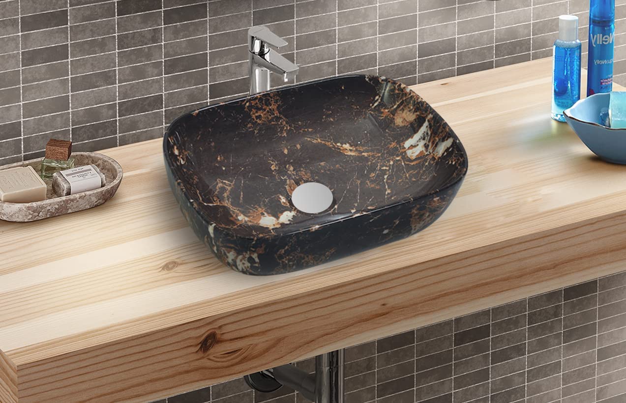 REMANENCE Designer Premium Table Top Wash Basin for Designer Showrooms, Fine-Dining Establishments, Upscale Hospitality Venues (18 x 13 x 5.5 Inch) (Dark Brown)