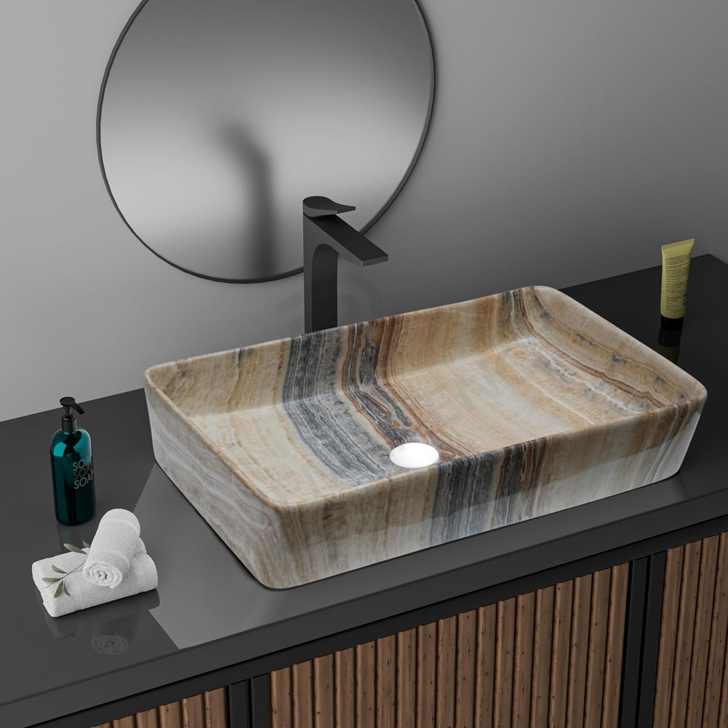 REMANENCE Designer Countertop Wash Basin for Fine-Dining Restaurants, Premium Cafés, Luxury Bathrooms, Modern Homes (24 x 14 x 5 Inch) (T - 422)