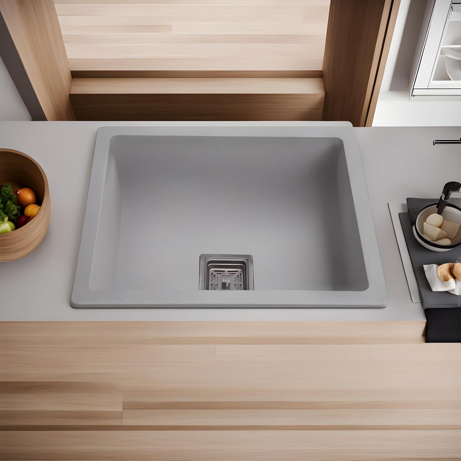 REMANENCE Granite Quartz Single Bowl Kitchen Sink With Drain Board (16 X 18 X 9 Inches)